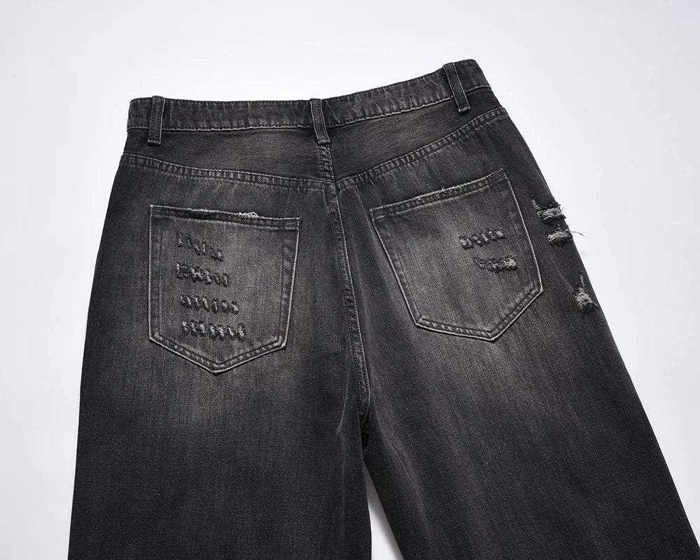 frayed hole washed pantalones hombre baggy jeans mens straight hip hop casual ropa y2k denim pants oversized cargo trousers unique cargo style 1301