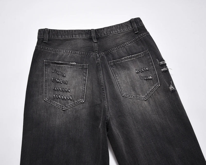 frayed hole washed pantalones hombre baggy jeans mens straight hip hop casual ropa y2k denim pants oversized cargo trousers unique cargo style 1301