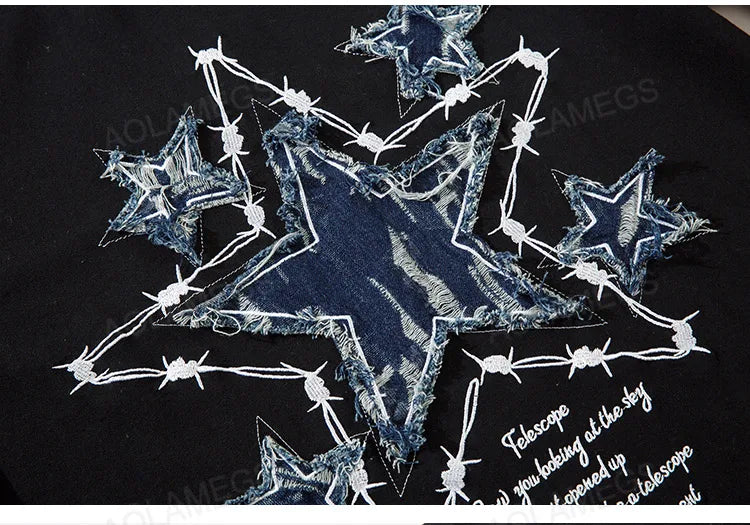Trapwear Crying angel – Men Short Sleeve T Shirts Embroidery Star Patchwork Tees Str
