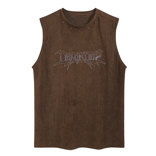 Glitchcore Broken heart – Vintage Mens Y2K Vest Letter Washed Tank Tops Summer High St