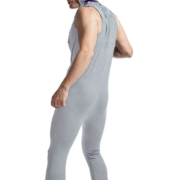 Mens Hooded Bodysuit Cotton Shaping Cardigan Pajamas Home Sports Fitness Gym Personalized Bodysuit Mens Clothing 2024 Summer New