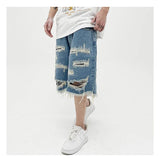 Mens Fashion Denim Jean Shorts Summer Casual Destroyed Ripped Destressed Holes Loose Shorts Hip Hop Streetwear Shorts Joggers