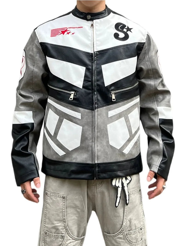 Racing Jackets Fashion Letter Embroidery Patchwork Zipper Jacket Coats Men Hip Hop PU-Lether Outerwear Casual Streetwear pink - variant style 5eba2c for streetwear fashion