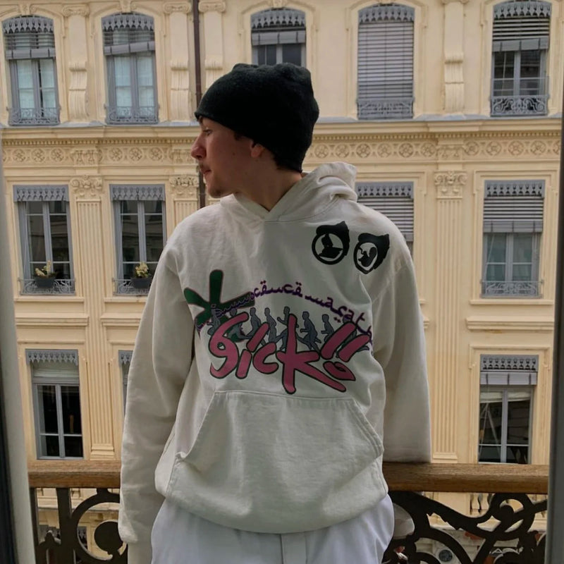 Harajuku tribal flames featuring new luxury 2023 born from pain ian connor sicko pullover hoodies hoody hooded sweatshirts velvet cotton thick fleece white 242
