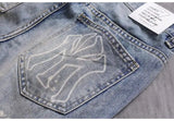 Men's Denim Shorts With Holes Washed Korean Style Straight Quarter  Patch Casual Jeans