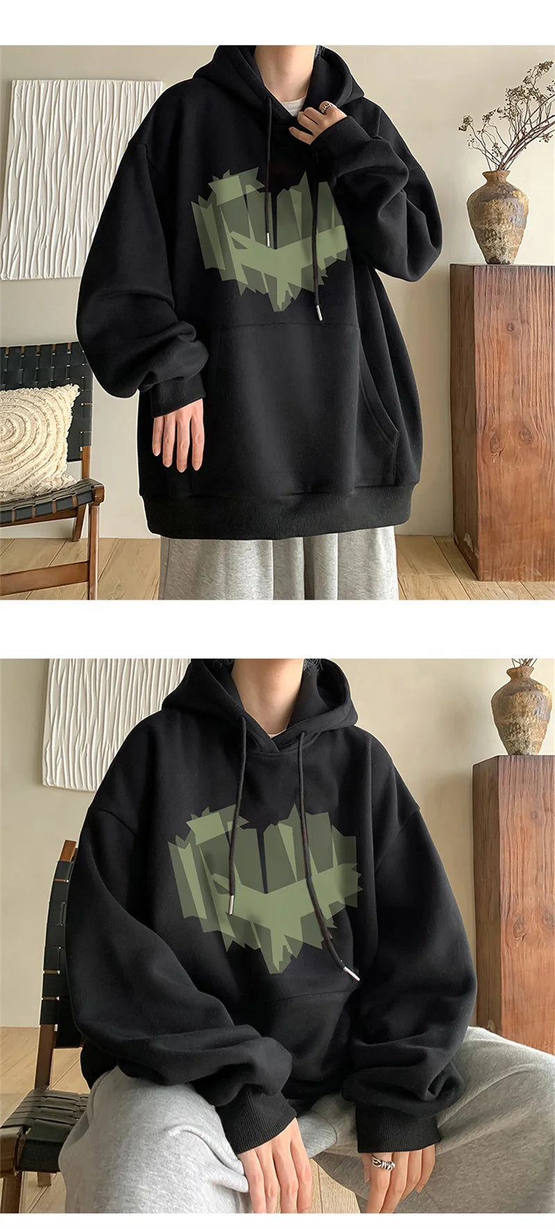 Autumn New Love Graphic Print Hoody Sweatshirts Man Hip Hop Oversized