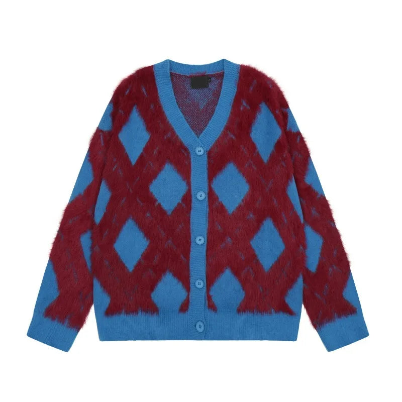 varsity flame knitwear, statement sweater, cozy knitwear for men, oversized grunge aesthetic winter top