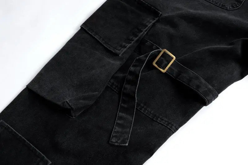 high street multi pockets tooling pants men army green cargo pants hip hop mopping trousers with band unique cargo style 210