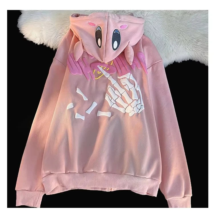 American Fashion Trend Pattern 3D Zipper Hoodie Women Street Y2K New Hoodies