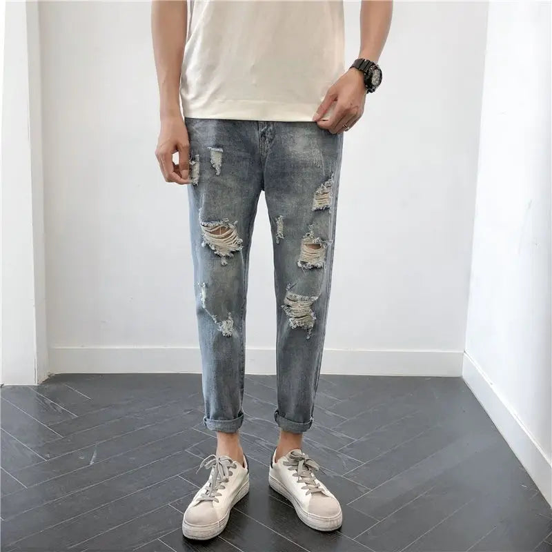 2023 autumn new light luxury fashion jeans men casual trousers korean version all match boutique clothing simple style unique jeans style 3977