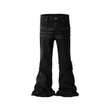 y2k streetwear trendy oversized micro flare jeans black ro hip hop washed tassel distressed denim jean raw edge mens wide pants unique jeans style 748
