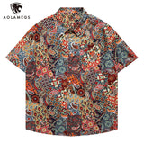 Men's Shirts Plaid Cashew Flower Printed Short Sleeve Shirt Sclassic Loose Stylish Tops High Street Casual Versatile Clothing