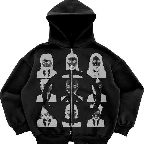 Gothic Retro High Street Hoodies Y2K Zip Up Hoodie Men And Women Cloth