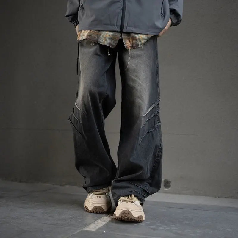 hip hop american trend retro straight leg washed denim jeans spring and autumn high street couple loose wide leg casual pants denim street jeans