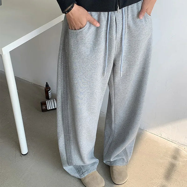 winter new mens tie dye fleece casual pants side striped wide leg straight sweatpants neutral high quality long baggy trousers sporty tapered joggers