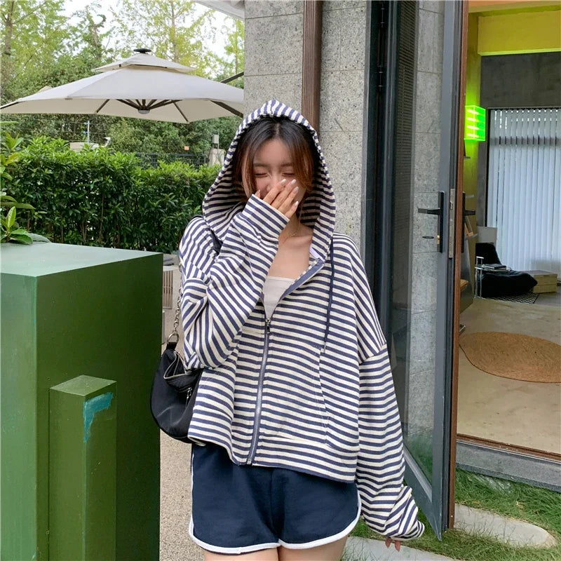 Autumn And Winter New Korean Style Ins Casual Sports Style Striped Hoo