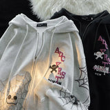 American Spider Retro Ins Printed Cardigan Hooded Sweatshirt Plus Velvet Thickened Men and Women Y2K Trendy Brand Couple Jacket