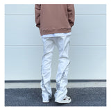 high street black white straight zipper becomes slightly flared denim jeans harajuku casual hip hop cashew flower jeans for men unique jeans style 4408