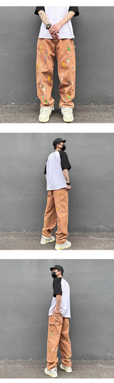 fashion graffiti printed denim jeans mens high street zipper straight jeans hip hop streetwear casual loose joggers jeans pants unique joggers style 1525