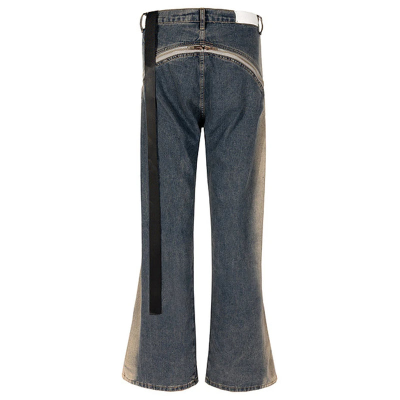 ro style men jeans double zipper blue flared denim pants luxury designer male streetwear hip hop blue baggy jeans trousers y2k ripped baggy denim
