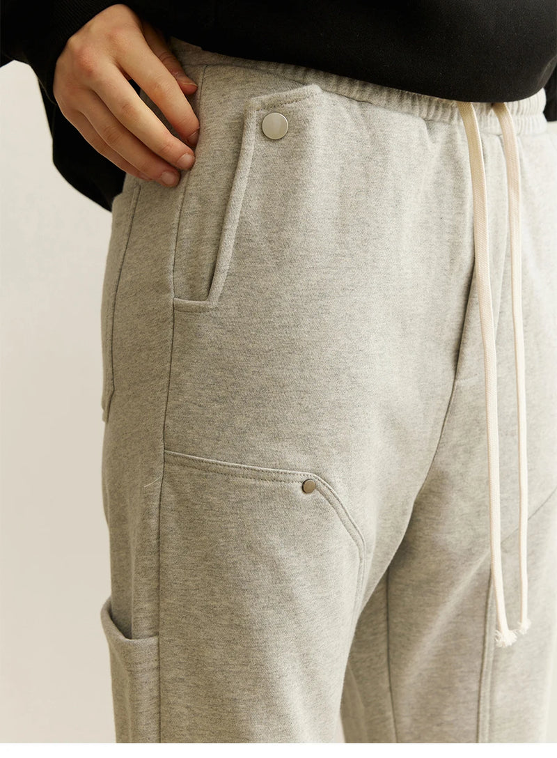american streetwear gray flared sweatpant men double knee patch micro flare overalls harajuku casual patchwork sweat pants black unique joggers style 2959
