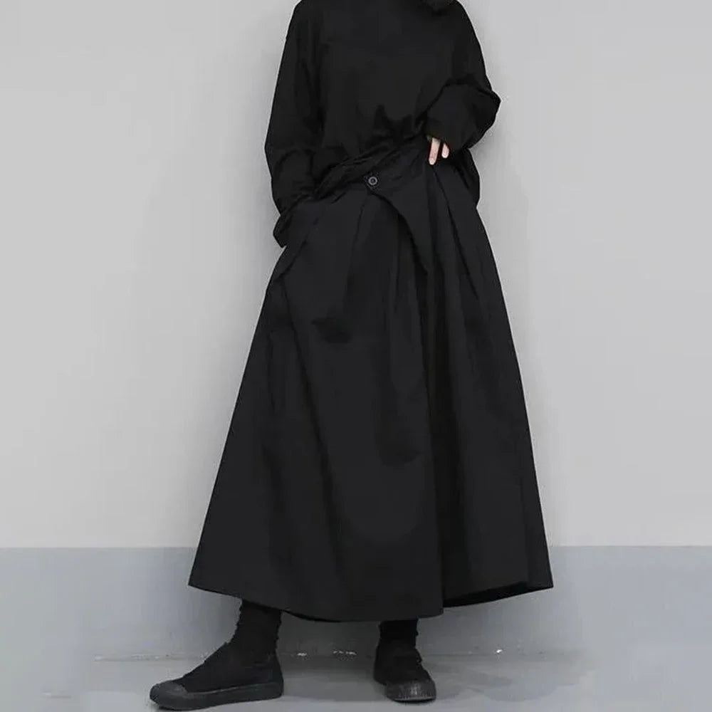 dark gothic style loose casual 7 point hakama pants wide leg pants 2024 new genderless large size design samurai pants unisex unique default style 3374