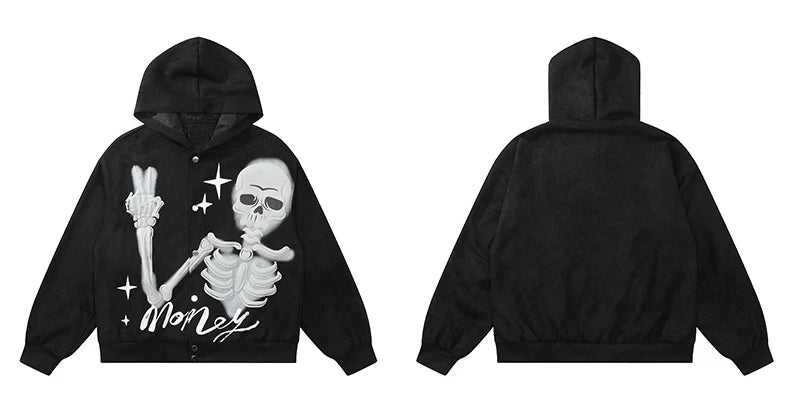mens hip hop hoodie jacket fashion skull printed single button hooded suede sweashirts harajuku casual punk streetwear hoodie - variant style 5b82dd for streetwear fashion