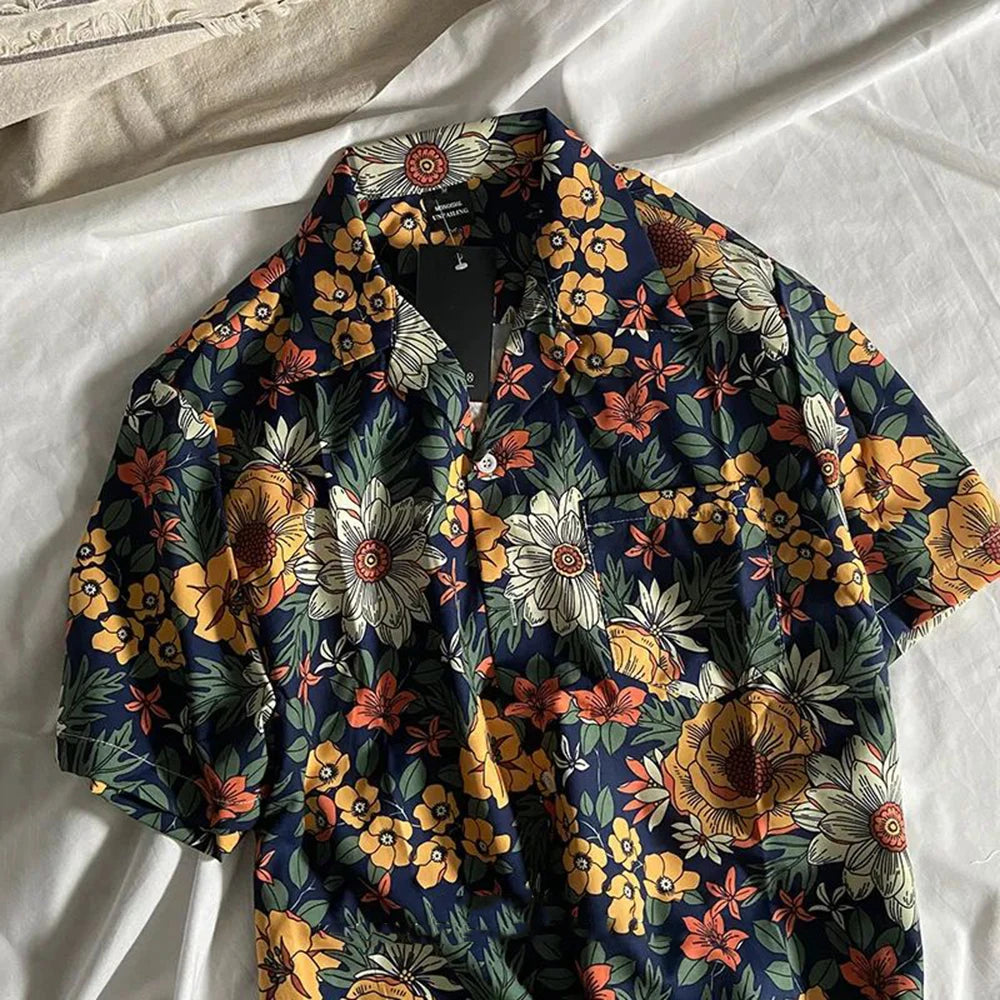 Fashionable Plant Floral Cuban Collar Short-Sleeved Floral Shirt For Men Women Trendy Retro Shirt