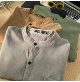 Men's Cardigan Japanese Style Solid Color Short Sleeve Shirts Turn-down Collar Casual Loose Blouses Spring Summer Male Clothing