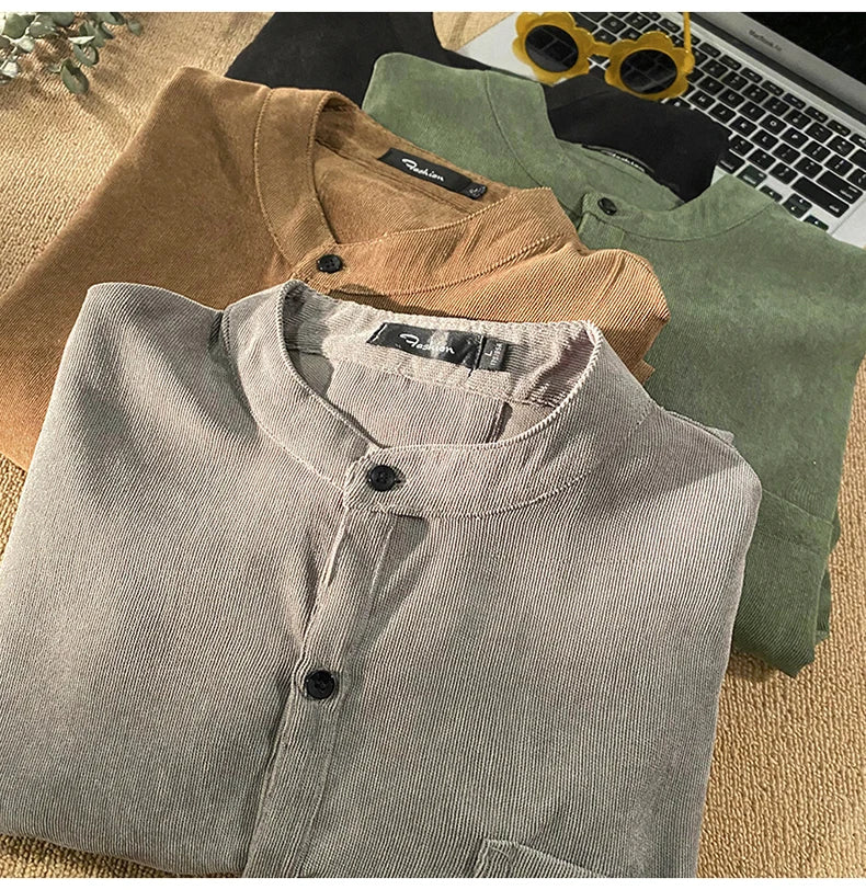 Men's Cardigan Japanese Style Solid Color Short Sleeve Shirts Turn-down Collar Casual Loose Blouses Spring Summer Male Clothing