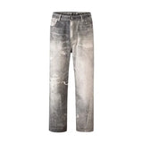 2023 european and american vintage digital printing jeans washed distressed straight denim pants mens streetwear y2k jean pants unique jeans style 5784