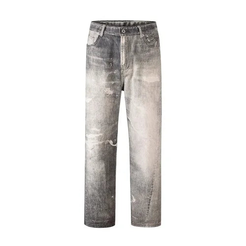 2023 european and american vintage digital printing jeans washed distressed straight denim pants mens streetwear y2k jean pants unique jeans style 5784