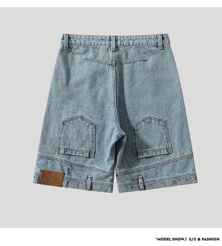 High Street Denim Short Retro Blue Jeans Summer New Men's Baggy Shorts Y2k Oversize Clothes Unisex Jeans