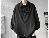 Shirts for men spring and autumn style national fashion design loose and versatile large size outer wear lapel long sleeved tops
