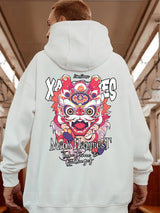 New Lion Dance Graphic Hoodies For Men Y2K Streetwear Fleece Hooded Sweatshirts