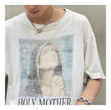 Cyberpunk Aesthetic print tee – Vtg Summer Printed Holy Mother Portrait Short Sleeved T Shir