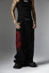 mens black baggy jeans dragon embroidered straight jeans streetwear hip hop loose trousers male luxury designer denim pants 1 unique jeans style 1798