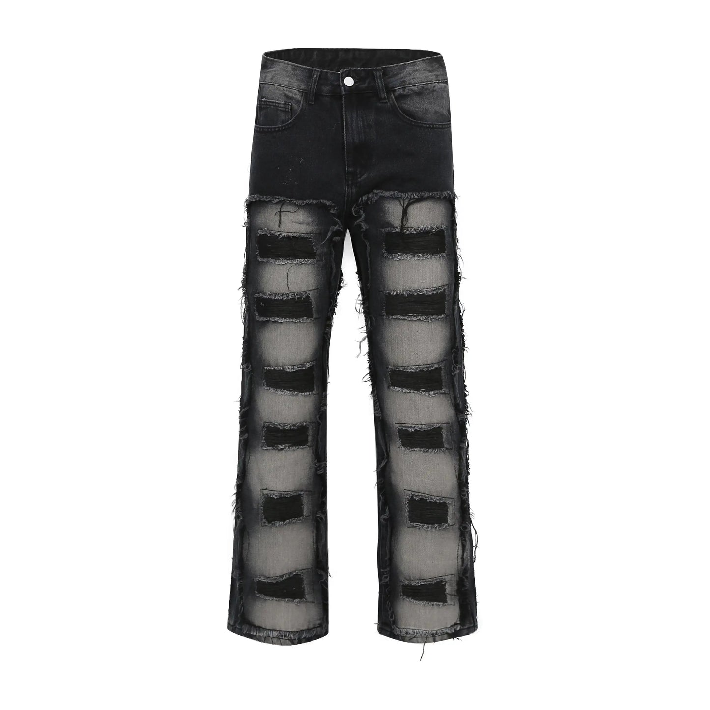 fashion distressed washed wtih moustache effect denim jean pants mens casual straight trousers streetwear hip hop joggers pants unique joggers style 2343