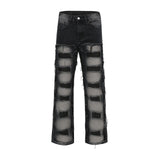 fashion distressed washed wtih moustache effect denim jean pants mens casual straight trousers streetwear hip hop joggers pants unique joggers style 2343