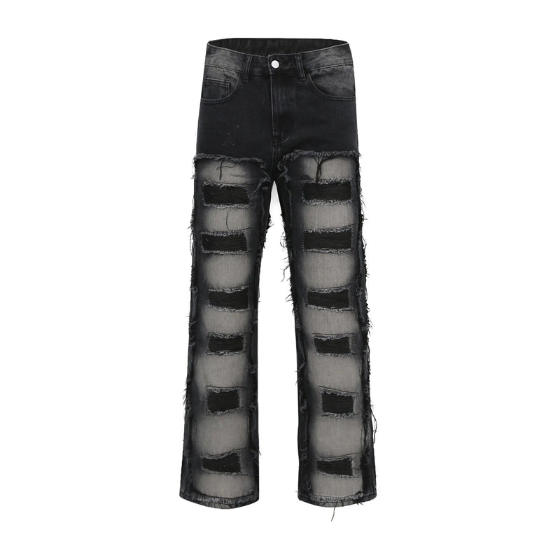 fashion distressed washed wtih moustache effect denim jean pants mens casual straight trousers streetwear hip hop joggers pants unique joggers style 2343