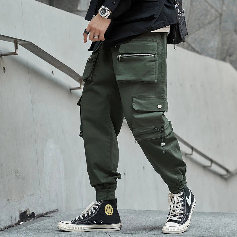 hip hop loose fit elastic waist cargo pants fashion military pockets ankle trousers pants mens drewstring sweatpants joggers unique joggers style 4624