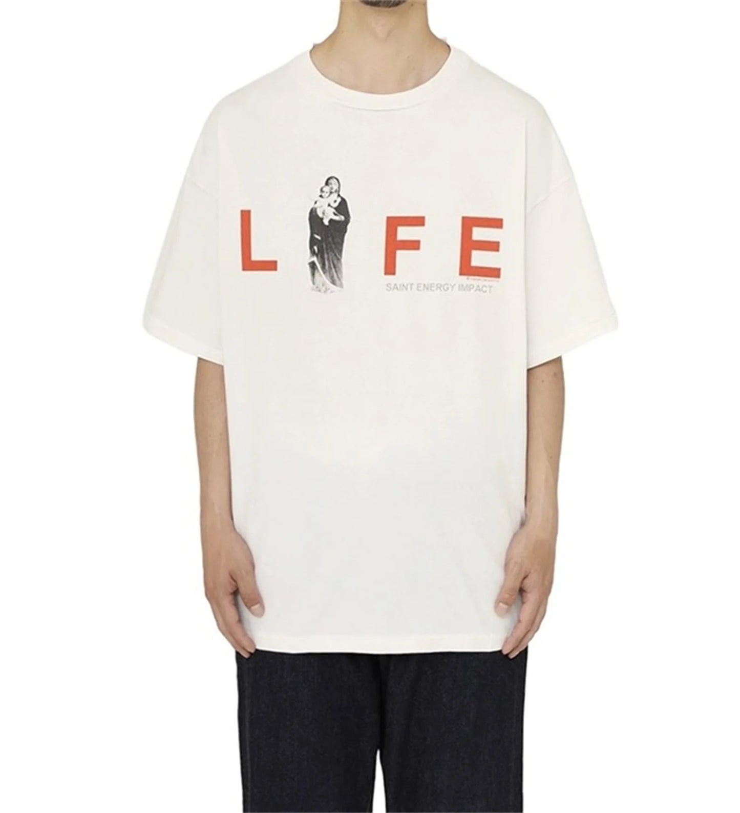 Vintage Retro New Summer Street Wear LIFE Letter Printing High-Street Loose Casual Tops T-Shirt
