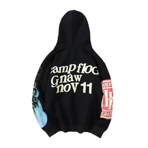 Hoodie Harajuku Letter Flame Foaming Retro Cartoon Round Neck Sweatshi