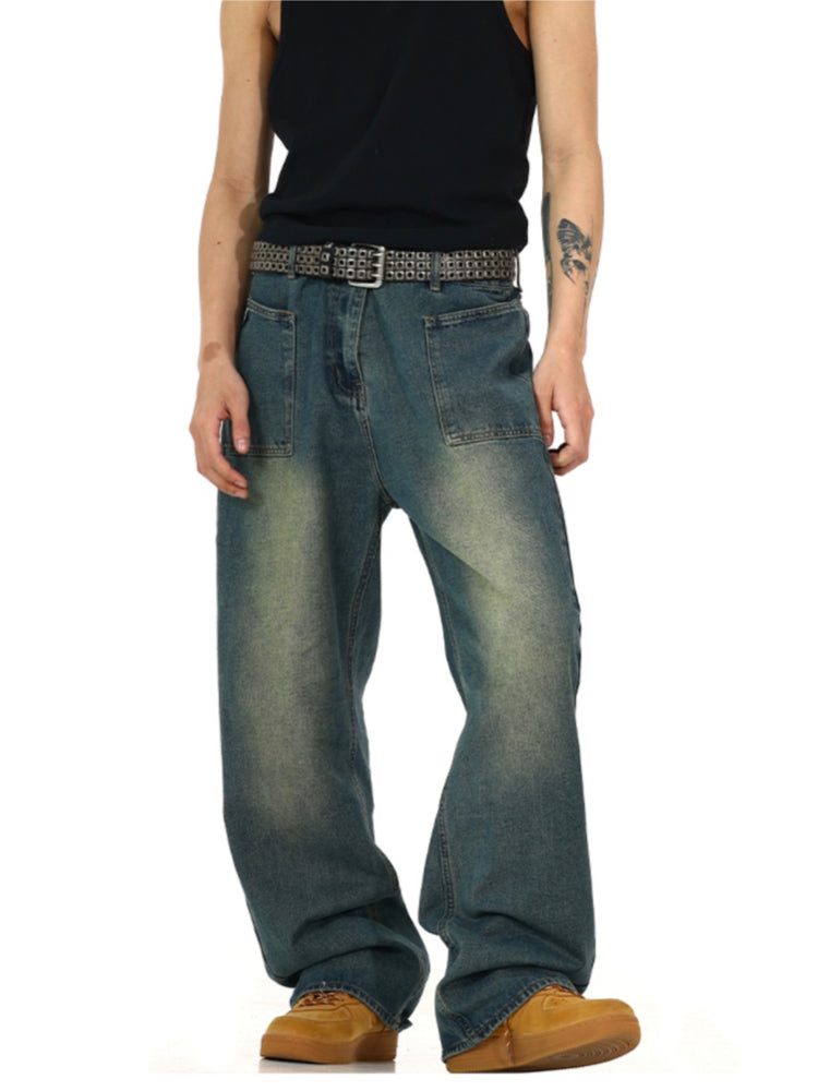 retro washed denim baggy jeans pants unisex hip hop fashion streetwear harajuku loose wide leg straight y2k pants joggers men unique joggers style 494
