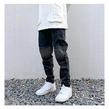 high street white knee pleated vertical stripe elastic fit skinny jeans male casual small leg jeans pants slim mens clothing unique jeans style 3670