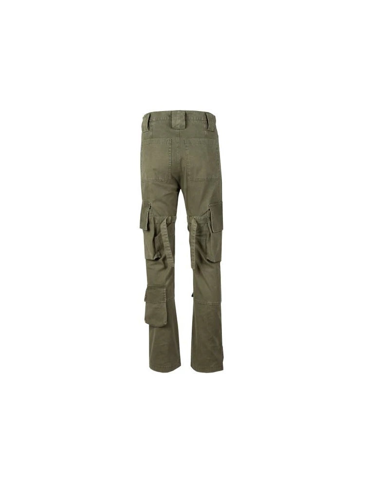 high street multi pockets tooling pants men army green cargo pants hip hop mopping trousers with band baggy cargo bottoms