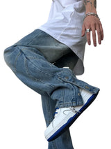 fashion straight denim jean pants unisex casual bottom button open pants high street cargo trousers hip hop zipper joggers men casual joggers