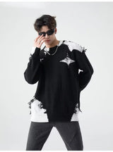 bold graphic pullover, layered streetwear look, soft knit pullover with flame design, y2k fashion statement