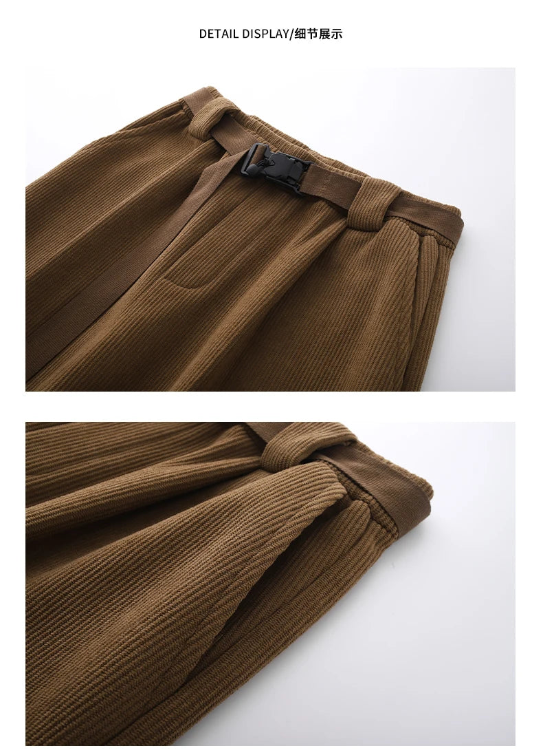 winter mens wide leg straight sweatpants korean fashion warm fleece track pants male casual thermal trousers with long belt unique joggers style 1093