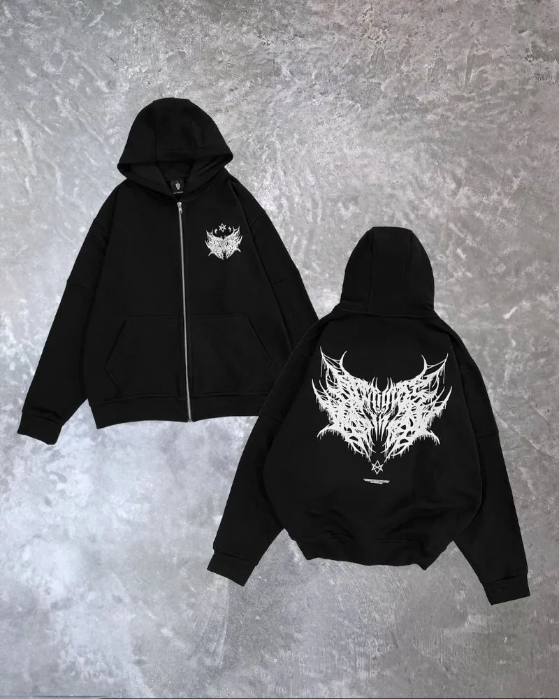 Y2K American Hip Hop Rock Dark Style Oversized Hoodie Men Street Haraj